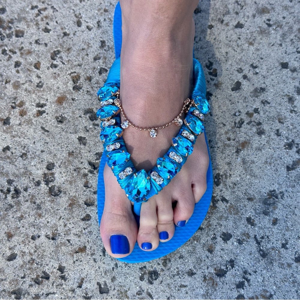 HAVAIANAS Vacation Blue SANDALS HANDMADE size 6 - Picture 8 of 10